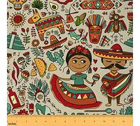 Traditionnel mexicain Tissus au Metre, Exotic Crâne de sucre cactus tribal Dance Theme Tissu 184x150cm Chaises et projets de bricolage pour la maison