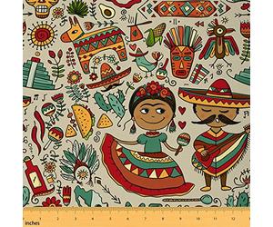 Traditionnel mexicain Tissus au Metre, Exotic Crâne de sucre cactus tribal Dance Theme Tissu 184x150cm Chaises et projets de bricolage pour la maison