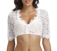 Traditionnel Oktoberfest Chemisier Femme Dirndl en Dentelle Blanc Sexy Chic Hauts Élégante Top Manche Courte Décolleté en V Profond Oktoberfest Femme Chemisier Dirndl Femme