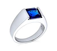 Traditionnel Unisexe Personnalisé 3CT Simulé Saphir Bleu AAA CZ Carré Princesse Coupe Solitaire Bague de Fiançailles pour Hommes Bague Auriculaire Plaqué Argent pour Hommes Personnalisable