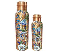 TRAFAART Gourde En Cuivre Grand Et Petit Modèle (500 Et 950 Ml) Gravure Colorée Style Ayurvédique Étanche Idéale Pour Le Sport Et Le Yoga.