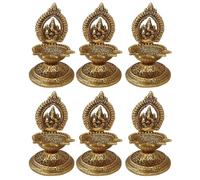 TRAFAART Lot De 6 Diyas Indiens Faits Main Statues du Seigneur Ganesh Ji avec Support pour Diwali Pooja