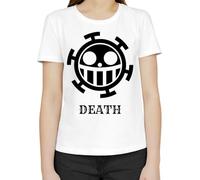 Trafalgar D Law Logo Death T-shirt classique pour femme avec col rond et manches courtes, Blanc., M