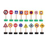 Traffic Road Signs - for Kids 16X Children Traffic Signs Playset,Wooden Traffics Road Sign, Wooden Crosswalk Signal Blocks Safety Stop Game Early Learning Educational Toy for Party Favor