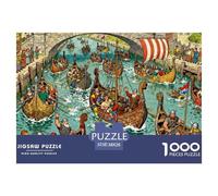 Trafic de Longs Bateaux des Vikings Puzzle en Bois Imperméable DIY Puzzles De 1000 Pièces pour Adultes Défi Et Casse-tête Jeux Éducatifs