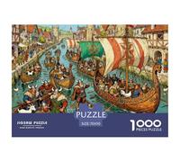 Trafic de Longs Bateaux des Vikings Puzzle en Bois Imperméable DIY Puzzles De 1000 Pièces pour Adultes Cadeaux Défi Et Casse-tête De Décoration pour La Maison