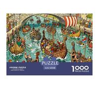 Trafic de Longs Bateaux des Vikings Puzzle en Bois Imperméable Puzzles De 1000 Pièces pour Adultes Cadeaux Impossible Jeux Éducatifs