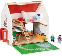 goki 51458 CityLife Maison de poupée portable en bois 54 pièces avec meubles et poupées, entièrement meublée, avec poignée de transport