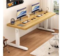 TRAGLO Bureau Assis-Debout, Table d'ordinateur à Hauteur réglable, Poste de Travail Assis-Debout en Bois pour étudier, écrire et Jouer(Wood+White Frame,140x60cm)