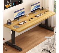 TRAGLO Bureau Assis-Debout, Table d'ordinateur à Hauteur réglable, Poste de Travail Assis-Debout en Bois pour étudier, écrire et Jouer(Wood+Black Frame,160x60cm)