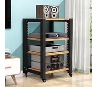 TRAGLO Meuble HiFi Robuste avec Étagères Réglables, 2/3/4/5 Niveaux Meuble Chaine HiFi Grand Espace de Rangement Support Multimédia avec roulettes pour Home Cinéma Et Studio(Light Walnut,4 Tier)