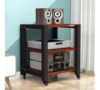 TRAGLO Meuble HiFi Robuste avec Étagères Réglables, 2/3/4/5 Niveaux Meuble Chaine HiFi Grand Espace de Rangement Support Multimédia avec roulettes pour Home Cinéma Et Studio(Teak,3 Tier)