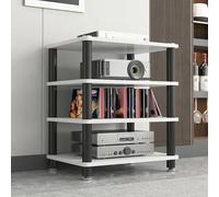 TRAGLO Meuble TV/Hi-FI, AV Etagères de Rangement 2/3/4 Niveaux avec Coins Arrondis, Meuble Chaine HiFi Audio, Platine Vinyle, Récepteur, Meuble pour La Maison(Blanc,4 Tier)