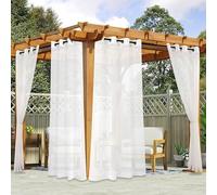 TRAGLO Rideaux d'extérieur Transparents pour terrasse, 2 Panneaux, filtrant la lumière et imperméables, Voile Blanc pour véranda, pergola, cabane, tonnelle(W 320cm x H 200cm(2PCS))