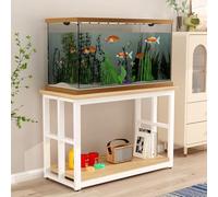 TRAGLO Support pour Aquarium À 2 Niveaux avec Rangement Table D'aquarium en Métal avec Pieds Réglables Support pour Terrarium À Reptiles pour La Maison Ou Le Bureau(Wood+White Frame,40x35x70cm)