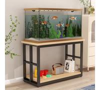 TRAGLO Support pour Aquarium À 2 Niveaux avec Rangement Table D'aquarium en Métal avec Pieds Réglables Support pour Terrarium À Reptiles pour La Maison Ou Le Bureau(Wood+Black Frame,40x35x70cm)