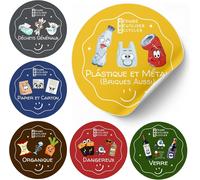 Trahoo-Ø10 Cm- Kit 6 Autocollants Poubelle De Tri Selectif FrançaisVinyle Adhésif Stikers Pour Poubelle Recyclage Etiquettes Bac Tri Selectif Colorés,Éducatifs Pour Enfants (Ø10cm-Français)