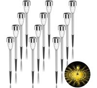 TRAHOO-12 Pack Solar Ground Light, Waterproof LED Lights, Outdoor in-Ground Solar Garden Lights, Stainless Steel Solar Garden Lights Stake Lights for Path Walkway Yard Driveway, Warm LED Light