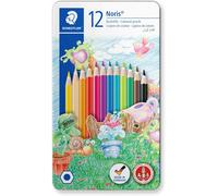 Trahoo-145am12 Noris 144, Crayons De Couleur De Haute Qualité Avec Système Anti-Casse, Mine Douce De 3 Mm, Boîte En Métal Avec 12 Couleurs Vives Différentes