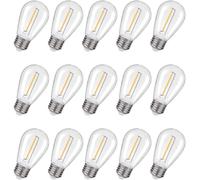 TRAHOO-15-Pack S14 1W Outdoor String Lights Bulbs LED, Shatterproof & Waterproof, 6000K Cool White Daylight, 11W Equivalent, E26 Base, Non-Dimmable Edison Vintage Style Replacement for Patio Garden