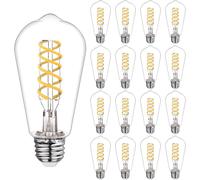 TRAHOO-16 PCS Dimmable Vintage LED Edison Bulbs, 6W Equivalent 60 Watt, Natural White 4000K, Antique Flexible Spiral LED Filament Light Bulb, ST58 (ST19), 600 Lumens, E26 Base, Clear Plastic