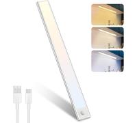 TRAHOO-16Inch Under Cabinet Lights, USB Rechargeable Motion Sensor Lights Indoor, 3 Colors Dimmable Closet Lights Battery Operated, Wireless LED Light Bar for Kitchen, Stairs, Cupboard