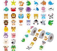 Trahoo-1800 Pcs Autocollants Animaux Ronds, 36 Dessins Animaux Sauvages/Fermes/Marins Autocollants De Récompense De Professeur De Dessin Animé Pour Enfants, Autocollant De Décoration De Fête Pour Éco