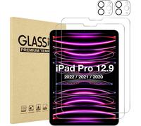 TRAHOO-[2+2 pièces Protection D'écran pour iPad Pro 12,9 Pouces, 2022/2021/2020 (6e/5e/4e Génération) avec Protection d'Objectif de Caméra Arrière, Film Verre Trempé HD, Support Pencil & Face ID