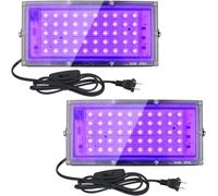 TRAHOO-2 Pack 50W Led Black Lights, Black Lights for Glow Party, Blacklight Flood Light with Plug and Switch,for Glow Party, Halloween, Fluorescent Poster, Body Paint, Aquarium