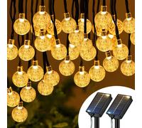 TRAHOO-2 Pack Solar String Lights Outdoor, Total 60 LED 66FT Solar Crystal Globe Lights, 8 Modes Waterproof Solar Powered Patio Lights for Garden Yard Tree Porch Gazebo Wedding Party Decor, Warm Whit