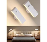 Trahoo-2 Pcs Rechargeable Wall Lights For Bedroom, Wireless Battery Operated Wall Sconces Set Of 2, White 360¡Ã Rotate Magnetic Wall Mounted Lamp For Bedside, Headboard, Picture, Vanity