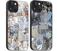 TRAHOO-2 Pièces Hiver Coque pour iPhone 13 Mini 5,4'', Etui Silicone avec Winter Flocon de Neige Collage Aesthetic Motif Design Caméra de Protection Case Antichoc Housse pour Fille Fine TPU Étui