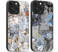 TRAHOO-2 Pièces Hiver Coque pour iPhone 15 Pro 6,1'', Etui Silicone avec Winter Flocon de Neige Collage Aesthetic Motif Design Caméra de Protection Case Antichoc Housse pour Fille Fine TPU Étui