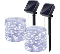 TRAHOO-2025 New Upgraded 2 Pack Solar String Lights Outdoor, Total 110FT 300LED Solar Fairy Lights Waterproof, 8 Modes Twinkle Fairy Lights Outdoor for Xmas Tree, Patio, Garden, Christmas Decor White