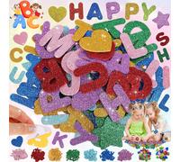 Trahoo-212 Pièces Mousse Autocollante Pailletée, Autocollants Lettre En Mousse Paillettes Stickers, Stickers Lettres En Mousse, Autocollantes Enfants Coeur Étoiles Stickers Paillettes(7 Couleurs)