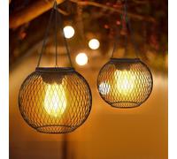 TRAHOO-2Pack Solar Lanterns Outdoor Lights, Upgraded Metal Solar Lantern, Brighter Hanging Solar Lights Outdoor Waterproof, Auto On/Off Solar Light for Yard Garden Patio Pathway Decor