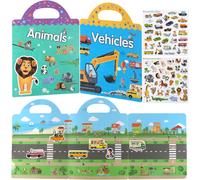 Trahoo-2pcs Livre D'autocollants Pour Enfants De 2 ¿¿ 4 Ans, Livre D'autocollants ¿¿Tanches Sur Th¿¿Me Des V¿¿Hicules Et Des Animaux Reusable Sticker Book Pr¿¿Scolaires Jouets ¿¿Ducatifs Pour Tout-Pet