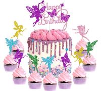 Trahoo-31 Pi¿¿Ces D¿¿Coration Gateau Topper F¿¿E Cake Topper Happy Birthday Topper Gateau Fairy Cupcake Topper Gateau D'anniversaire Pour Fille Enfants F¿ºte D'anniversaire Baby Shower