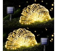TRAHOO-33Ft 100 Led Solar Rope Lights, Warm White Solar Powered Rope Lights, 8 Modes Solar Rope Lights Outdoor Waterproof for Tree Camping Fence Patio Christmas Decorations (2 Pack)