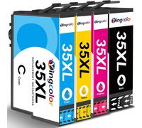 TRAHOO-35XL Cartouches d'encre Compatible, Cartouches Compatible pour Epson Workforce Pro WF-4740 4730DTWF WF-4725 4720DWF, Multipack of 5 (2 Noir, 1 Cyan, 1 Magenta, 1 Jaune)