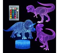 Trahoo-3d Licorne Night Light Trois Motif Et 7 Couleurs Changez Décor Lampe Avec Télécommande Illusion Optique Comme Idées Cadeaux Pour Garçons Et Filles (Dinosaure)