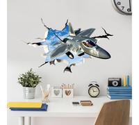Trahoo-3d Stickers Muraux Fighter Jet Plane 3d Sticker Mural Air Force Peel And Stick Pvc Aquarelle Art Décor Garçons Chambre D'enfants Salon Chambre D'enfant Autocollants Décoratifs