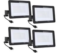 Trahoo-4 Pack 60w Led Flood Lights Outdoor, 6600lm Led Work Light With 6ft Us Plug, Ip67 Waterproof Outdoor Security Lights, 6000 White Daylight