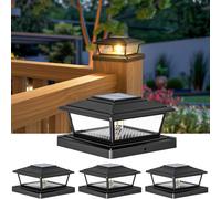TRAHOO-4 Pack Solar Post Caps Lights, 2 Modes Fence Post Solar Powered Lights with Edison LED Bulbs, Waterproof Deck Post Lights for Patio Garden, Solar Lights Outdoor Fits 4x4 6x6 Vinyl Wooden Post