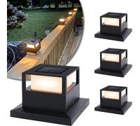 TRAHOO-4 Pack Solar Post Lights, Outdoor Garden Solar Powered Fence Post Cap Lights with SMD LEDs Waterproof Light Decorative for Fence Deck or Patio Decor, Fits 4x4, 5x5 or 6x6 Wooden Posts