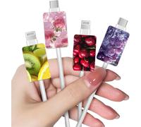 TRAHOO-4 Pièces Kit de Protecteurs pour Raccords de Câble, Protege USB-C Type-L Câbles Accessoires Compatible avec iPhone, Protecteur de Câble avec Dessin de Fruits de Cerise Raisin Fraise pour Fille