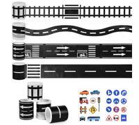 Trahoo-4pcs Road Railway Washi Tape Set Ruban Autocollant Decoratif Autoroute Rouleau Bande Adhesive Ruban De Voiture De Route Ruban Autocollant Et Autocollants De Panneau De Signalisation Pour Diy
