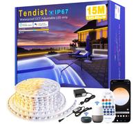 Trahoo-50ft/15m Led Light Strips Outdoor Warm & Cool White Dimmable, Tendist Ip67 Waterproof Rope Lights Alexa Compatible App And Remote Control, 24v Outdoor String Lights Self-Adhesive For Balcony,