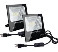 TRAHOO-50W LED Flood Light with ON/Off Switch Plug in,6000 Lumen,Cool White,Bright Security/Work/Plant Grow Outdoor,IP66 Waterproof,Reflector Spotlight for Porch, Garage,Patio,Yard,Garden(2 Pack)