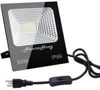 TRAHOO-50W LED Flood Light with ON/Off Switch Plug in,6000 Lumen Cool White,Bright Security/Work/Plant Grow Outdoor Light,IP66 Waterproof,Reflector Spotlight for Porch, Garage,Patio,Yard,Garden